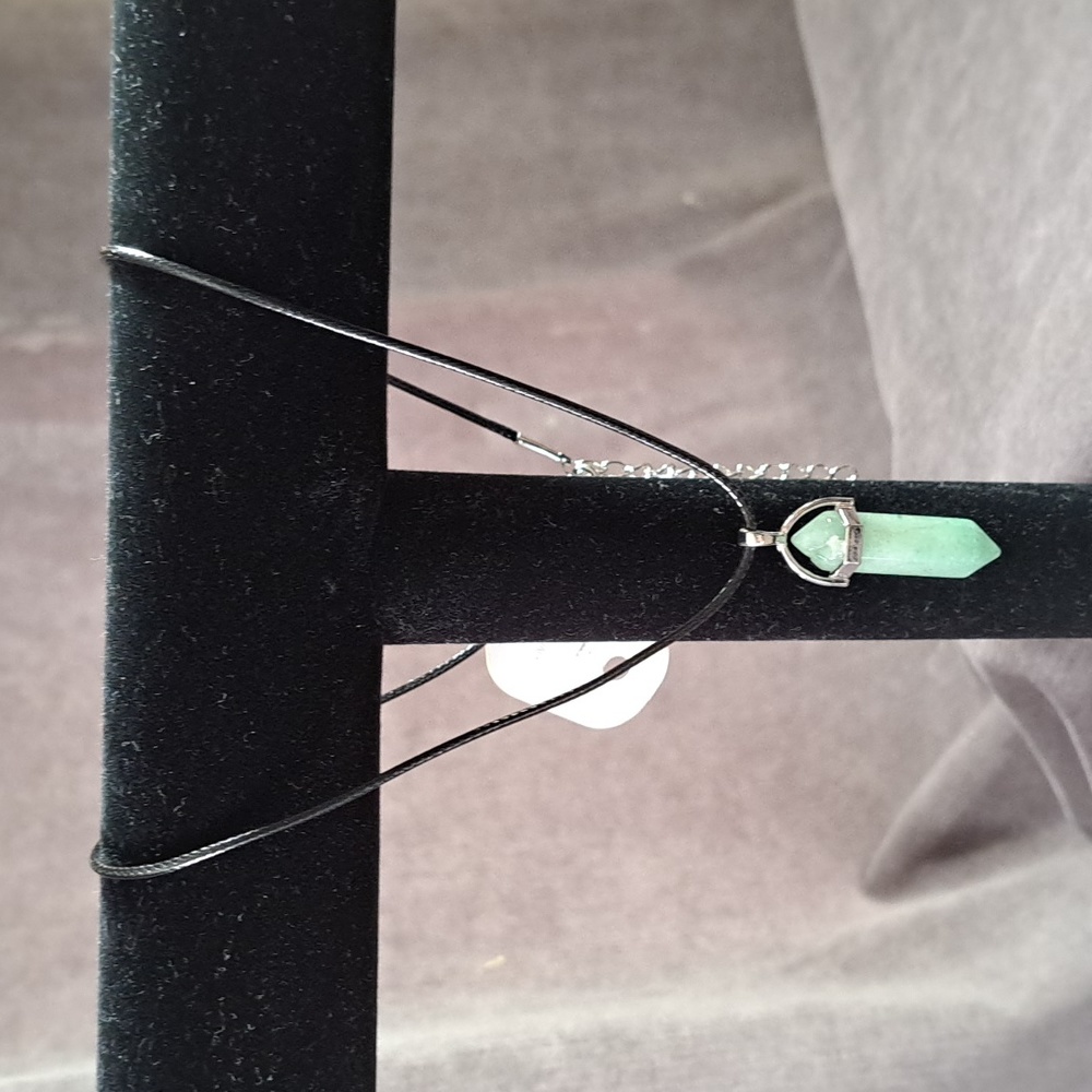 Fashion Jewelry Hexagonal Natural Green Quartz Black Cord Necklace NEW